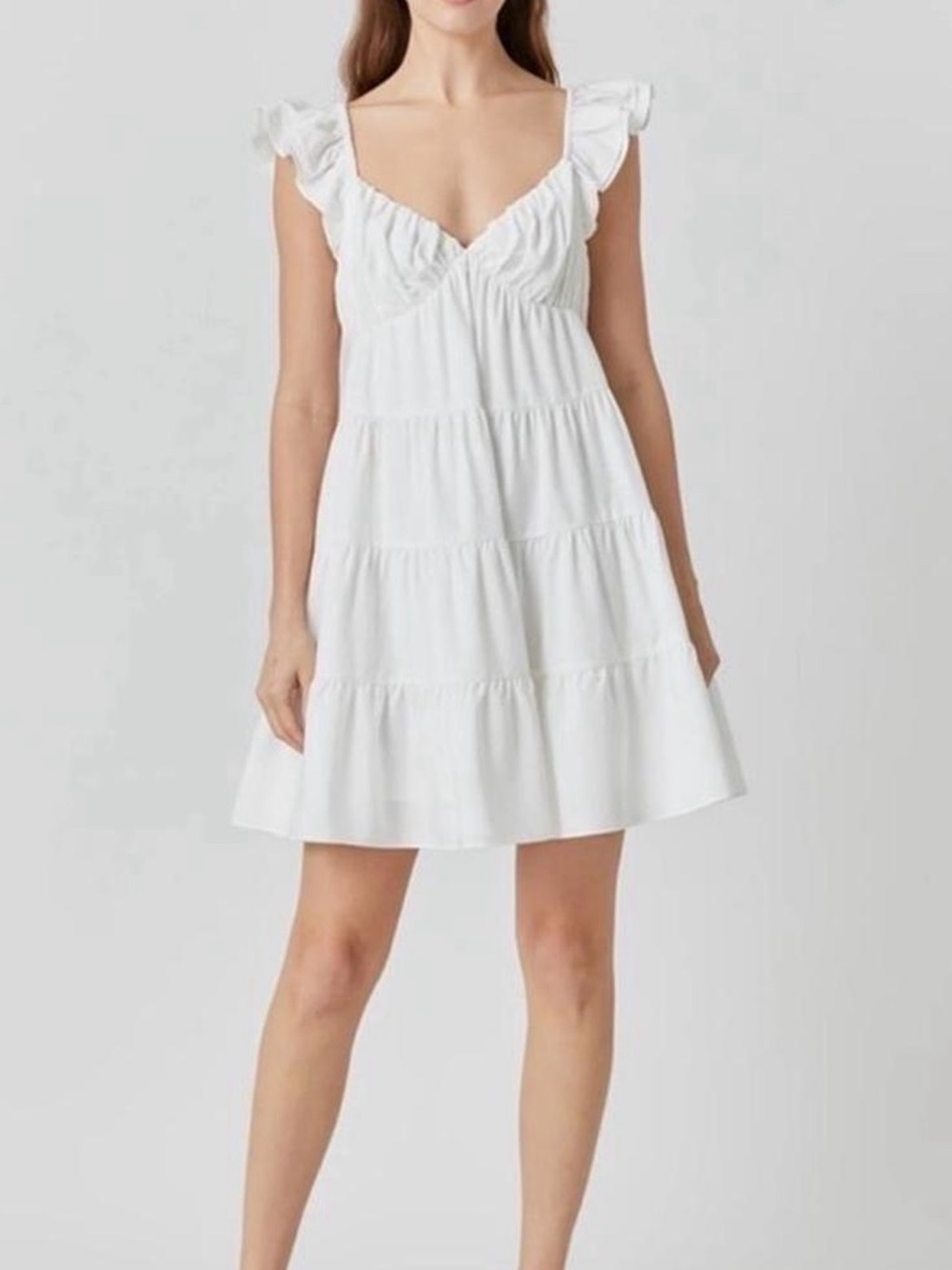 White Ruffled Tiered Sundress - Women